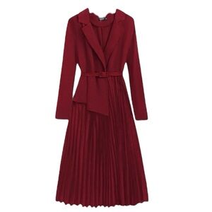 SHEIN Burgundy Dress Size XL New with Belt and Pleated Skirt